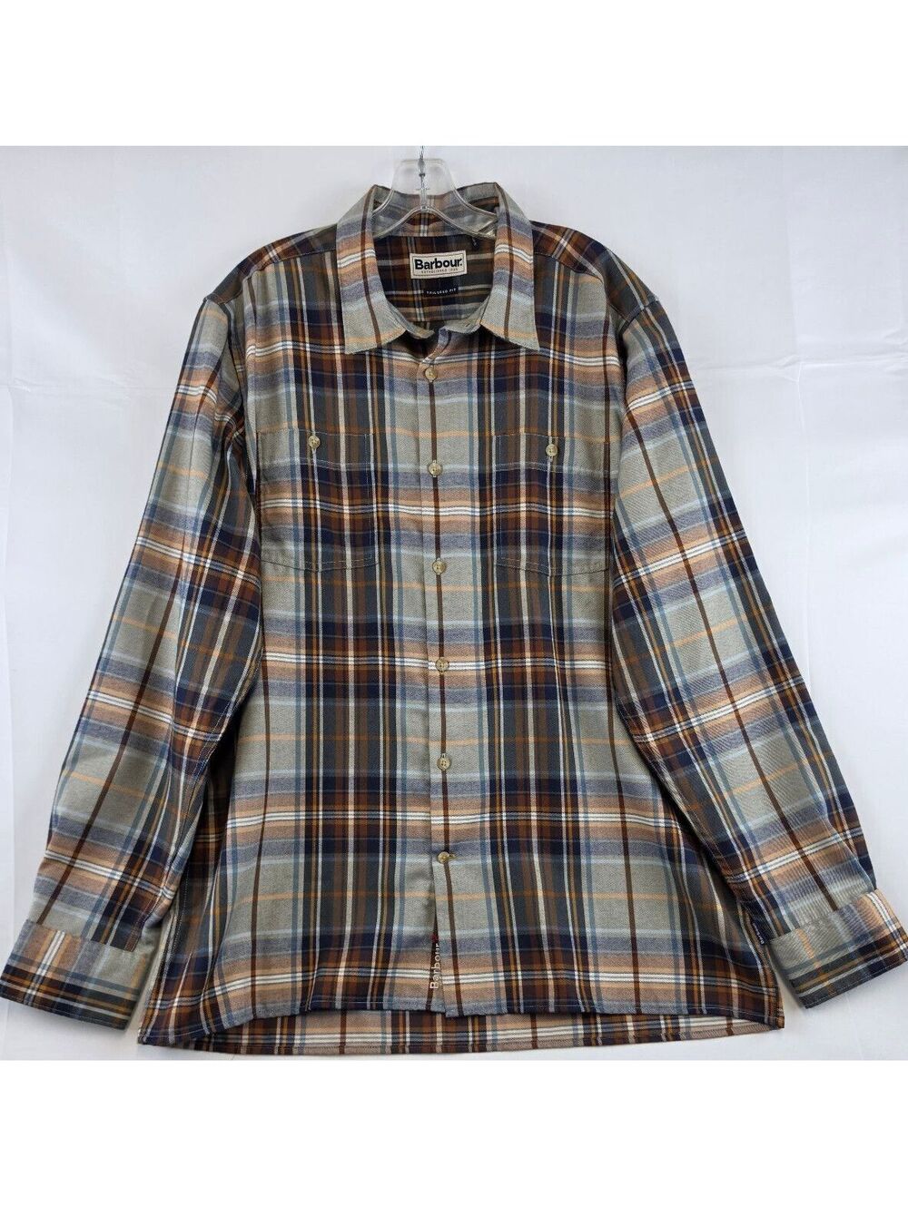 Barbour Tailored Fit Men's Long Sleeve Plaid Shirt 100% Polyester Size Large